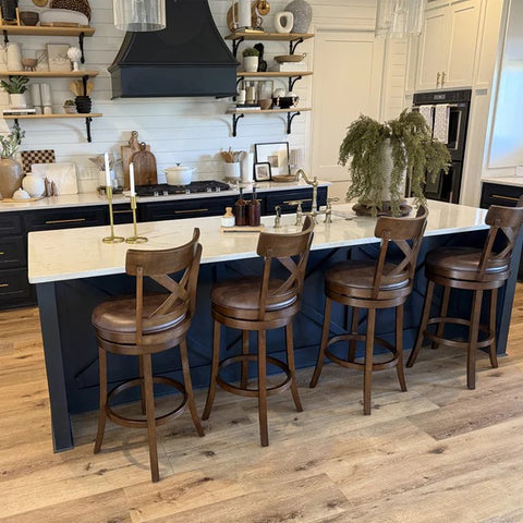 Phi Villa 360° Swivel Retro Wooden Bar Height Stools with Backs