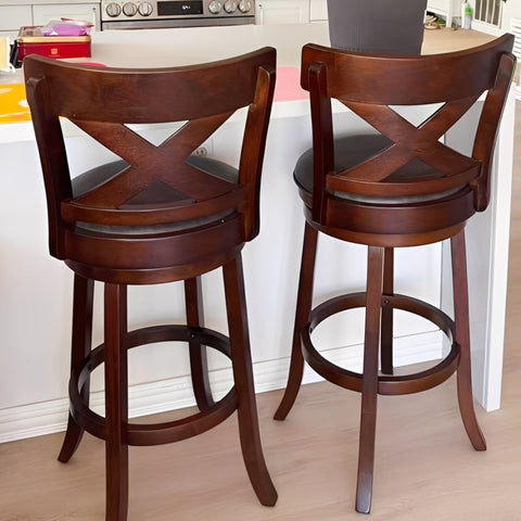 Phi Villa 360° Swivel Retro Wooden Bar Height Stools with Backs