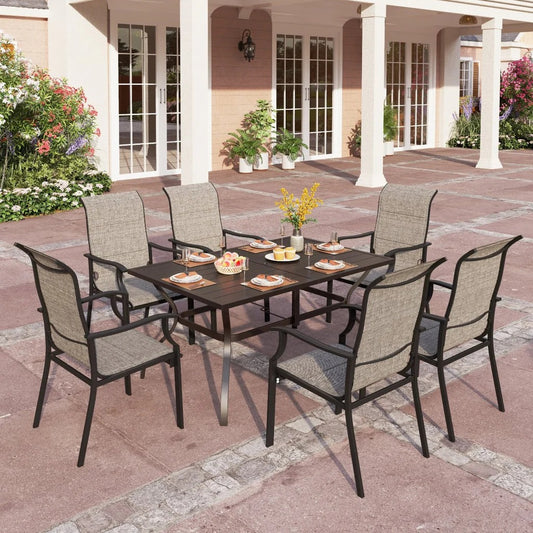 7-Piece Rectangle Steel Table & 6 Textilene Dining Chairs Outdoor Dining Set