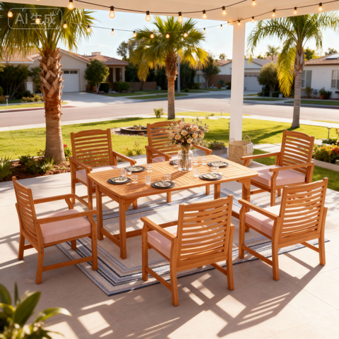 Acacia Wood Patio Furniture Set Adjustable Table & Fixed Chairs