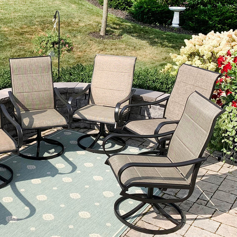 Padded Textilene Fabric Patio Dining Swivel Chairs