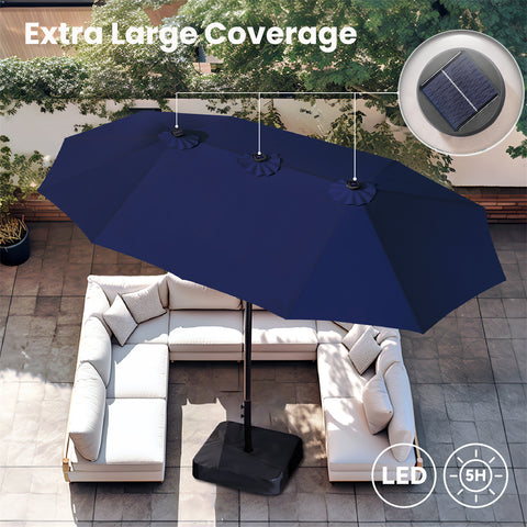 15ft Extra Large Double-Sided Patio Umbrella with Solar Powered LED Lights (Base Included)