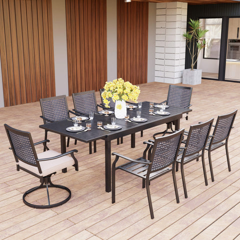 Outdoor Dining Set Extendable Steel Table & Bull's Eye Pattern Dining Chairs