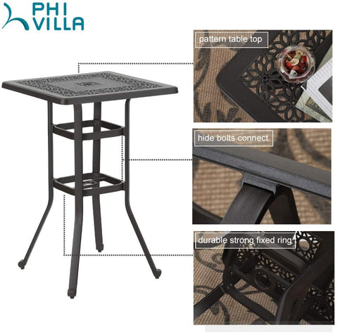 41" Height Cast Aluminum Patio Outdoor Pub High Round/Square Bar Table