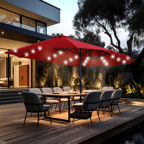 15ft Extra Large Double-Sided Patio Umbrella with Solar Powered LED Lights (Base Included)