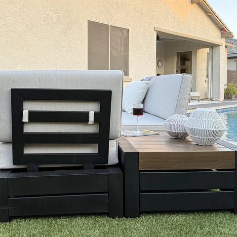 4-Seater Outdoor Conversation Sofa Set with Woodgrain Side Table