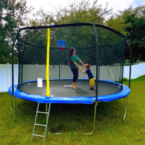 Outdoor Trampoline with Basketball Hoop and Ladder