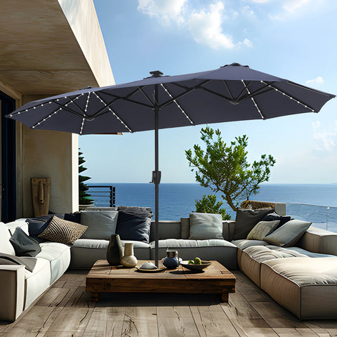 13ft Large Double-Sided Patio Umbrella with Solar Powered LED Lights