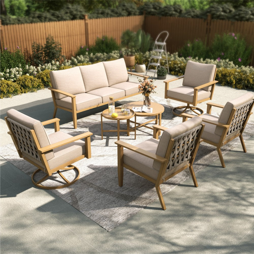 5 Seat Outdoor Wooden-like Conversation Set with Coffee Table