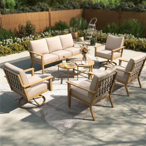 5 Seat Outdoor Wooden-like Conversation Set with Coffee Table
