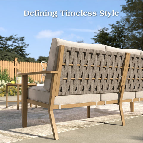 5 Seat Outdoor Wooden-like Conversation Set with Coffee Table