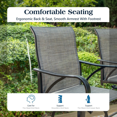 3-Piece Outdoor Bar Set-Sea Stone Table & Gray/Aqua Textilene Swivel Stools