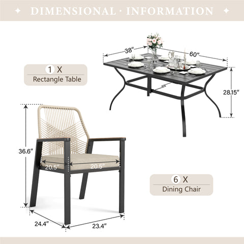 7-Piece Outdoor Patio Dining Set with Handcrafted Rattan Rope Chairs