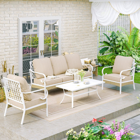 5-Seater Porcelain White Enlarged Sofa Set for Backyard