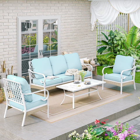 5-Seater Porcelain White Enlarged Sofa Set for Backyard