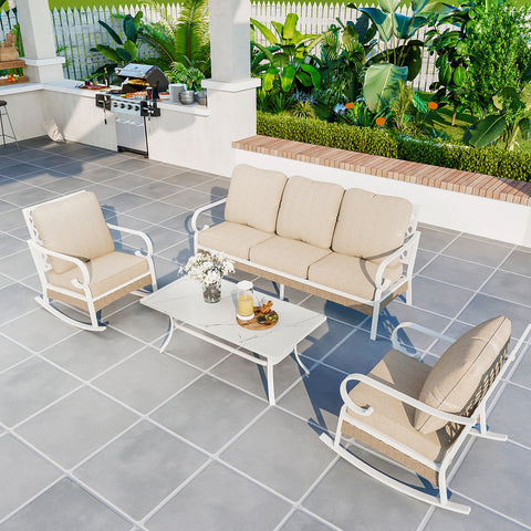 5-Seater Porcelain White Enlarged Sofa Set for Backyard