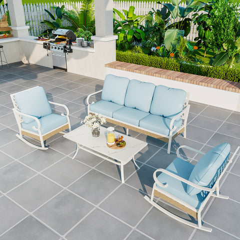 5-Seater Porcelain White Enlarged Sofa Set for Backyard