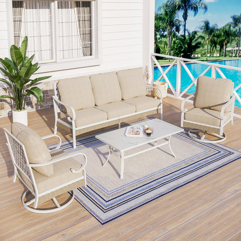 5-Seater Porcelain White Enlarged Sofa Set for Backyard