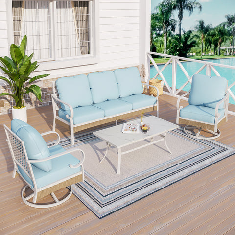 5-Seater Porcelain White Enlarged Sofa Set for Backyard