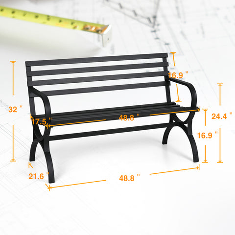 Black Outdoor Bench Set, Single Seat Chair & Metal Side Table
