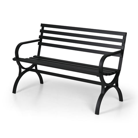 Black Outdoor Bench Set, Single Seat Chair & Metal Side Table