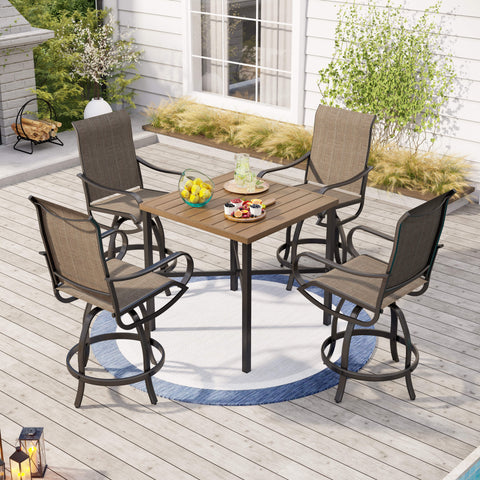 5-Piece Patio Bar Stool Set High Table & Reinforced Textilene Bar Stools