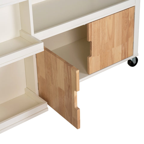 PHI VILLA Rubber Wood Tabletop Kitchen Island Cart with Side Drawers and Shelves, Warm White