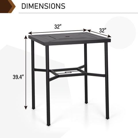 Patio High Bar Stool Set Geometrically Stamped Table & Grey Textilene Sling Fabric Swivel Bar Stools