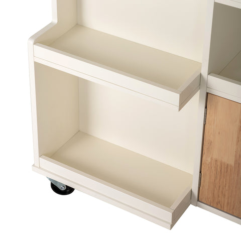 PHI VILLA Rubber Wood Tabletop Kitchen Island Cart with Side Drawers and Shelves, Warm White