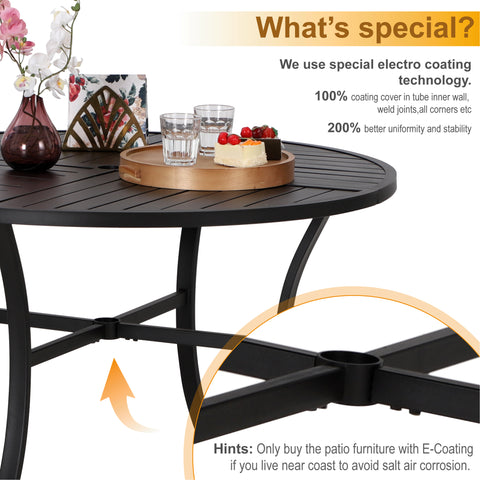 5-Piece Outdoor Dining Set Geometrically Stamped Round Table & Bull's Eye Pattern Dining Chairs