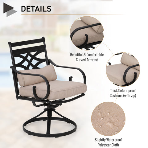 7-Piece Outdoor Dining Set Steel Panel Table & Elegant Cast Iron Pattern Dining Chairs