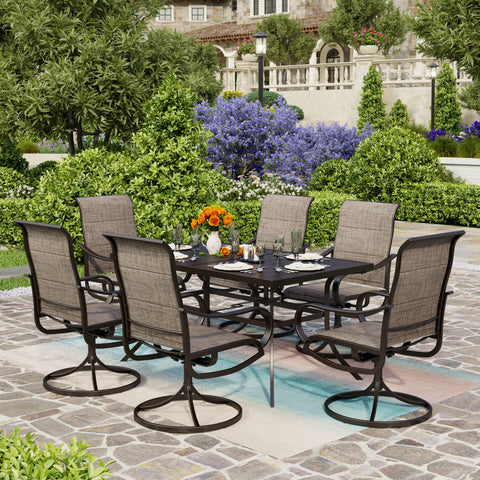 8-Piece 13ft Umbrella Patio Dining Set Textilene Swivel Chairs & Steel Table