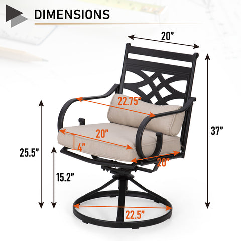 7-Piece Outdoor Dining Set Steel Panel Table & Elegant Cast Iron Pattern Dining Chairs