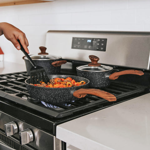 Kitchen Academy Stylish Granite-Coating Nonstick Induction 12 Pieces Cookware Set