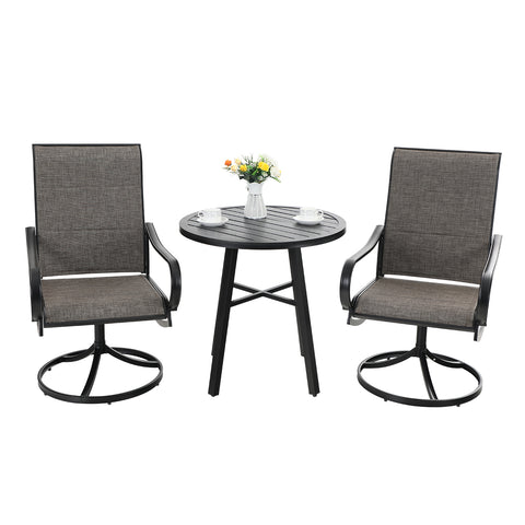 3-Piece Patio Bistro Set Small Round Tea Table & Textilene Swivel Chairs