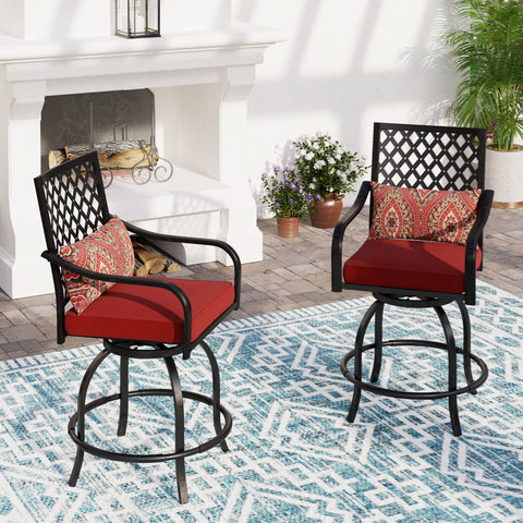 PHI VILLA Bohemian Style Steel Swivel Outdoor Bar Stools Set with Gifted Cushions
