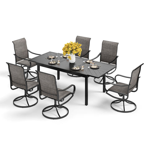 9/7-Piece Patio Dining Sets Extendable Table with Engraved Line &  Textilene Patio Swivel Chairs