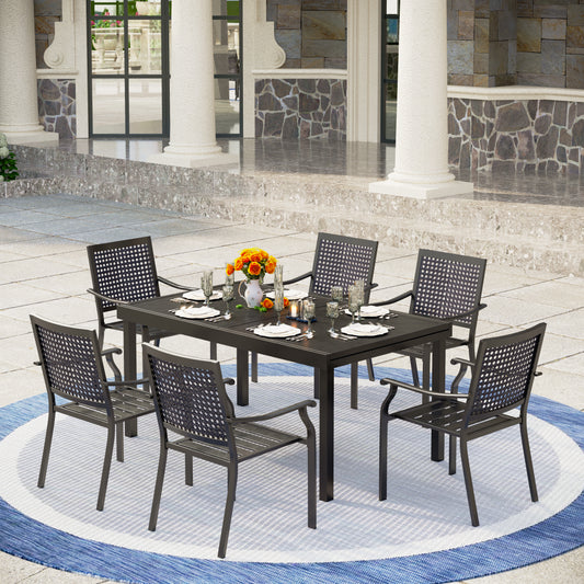 9/7-Piece Patio Dining Set Line-curved Extendable Table & Fixed Stackable Chairs