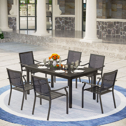 9/7-Piece Patio Dining Set Line-curved Extendable Table & Fixed Stackable Chairs