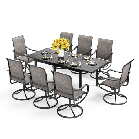 9/7-Piece Patio Dining Sets Extendable Table with Engraved Line &  Textilene Patio Swivel Chairs