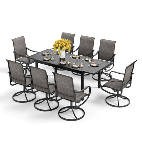9/7-Piece Patio Dining Sets Extendable Table with Engraved Line &  Textilene Patio Swivel Chairs