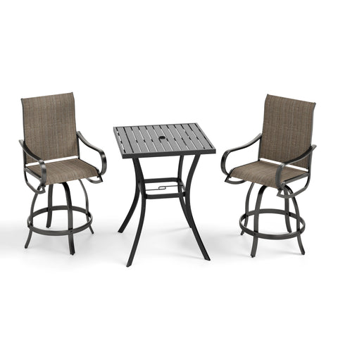 Outdoor Bar Stool Sets Swivel Textilene Bar Stools with Reinforced Base & Square High Bar Table