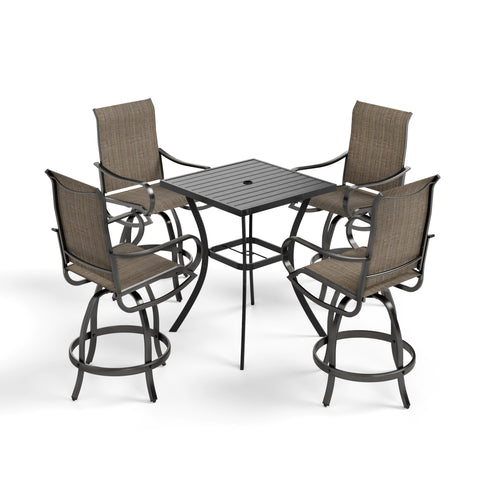 Outdoor Bar Stool Sets Swivel Textilene Bar Stools with Reinforced Base & Square High Bar Table