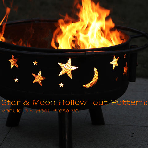 30" 2-In-1 Moon & Star Pattern Patio Fire Pit with Grilling Grid