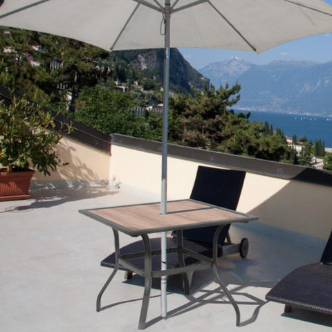 Wood-Look Brown Frame Patio Dining Table with Umbrella Hole