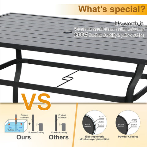 8-Piece Outdoor Dining Set with 13ft Umbrella Steel Rectangle Table & 6 Stackable Chairs