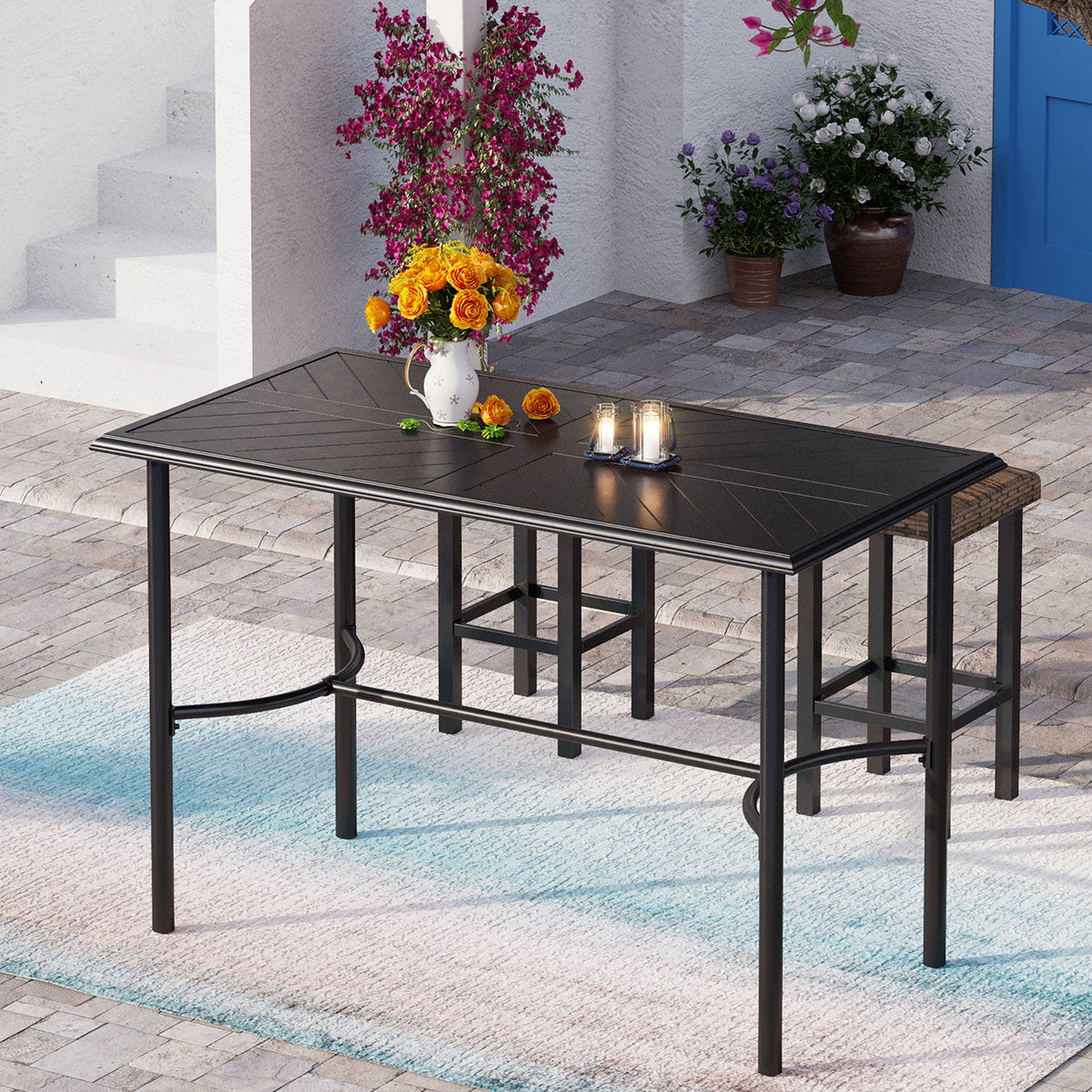 Embossed Large Height Metal Patio Bar Table with bowed bar