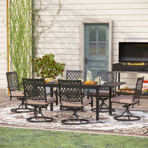 Adjustable Patio Table and Cushioned Swivel Chairs Large Metal Outdoor Patio Dining Sets