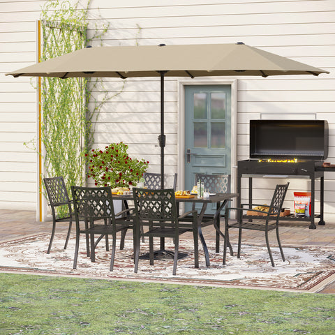 8-Piece Outdoor Dining Set with 13ft Umbrella Steel Rectangle Table & 6 Stackable Chairs