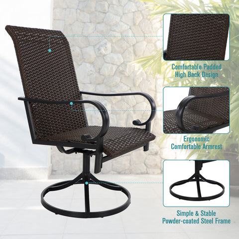 Rattan Swivel Patio Dining Chairs, Set of 2